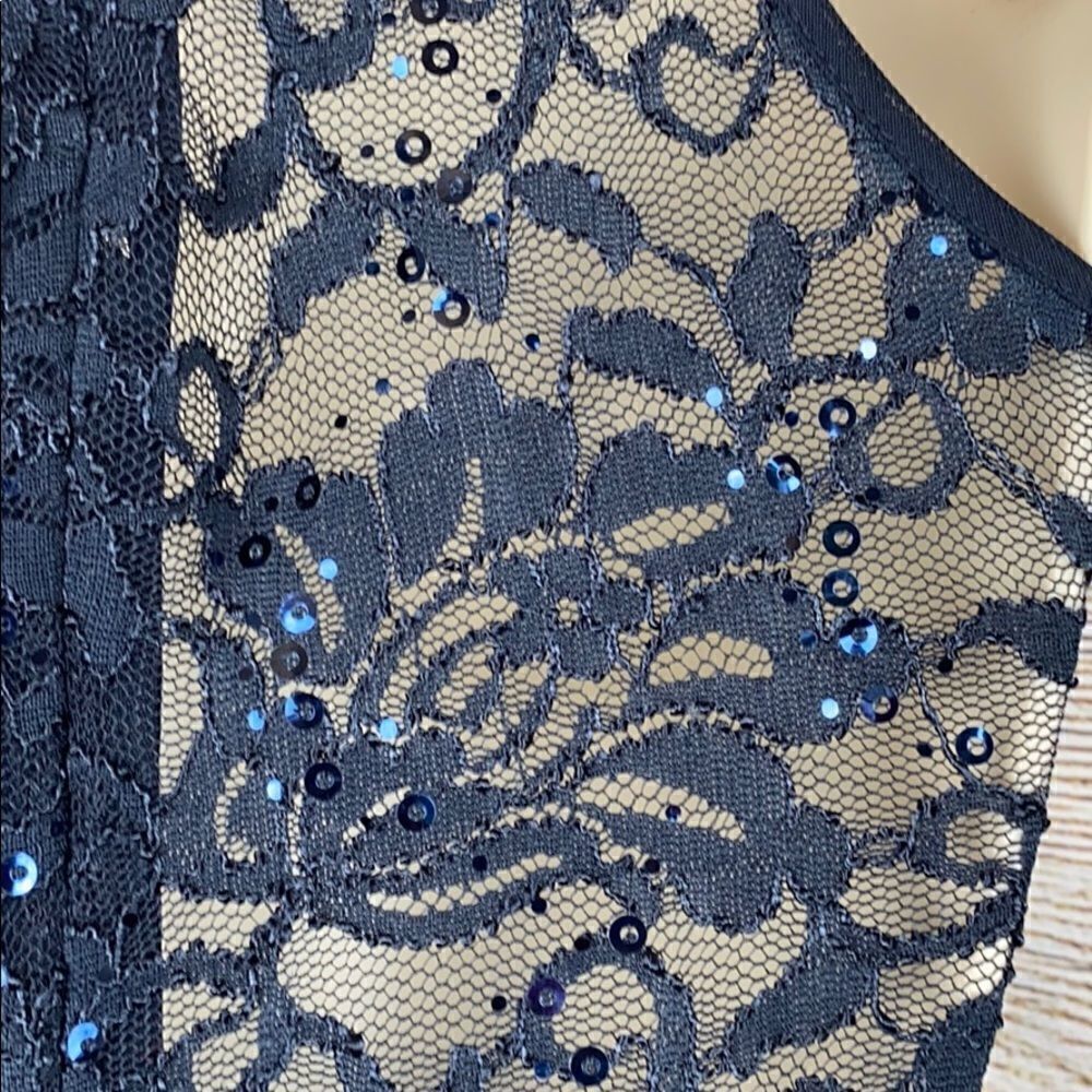 Morgan&Co Navy Blue Chiffon Laces Formal Long 
Dress - Picture 6 of 10